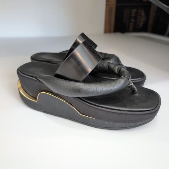 4CCCCEES Eclipse Sling Shoe Black Thong Sandal Platform Leather 39 US 8-8.5 $350 - Picture 7 of 14